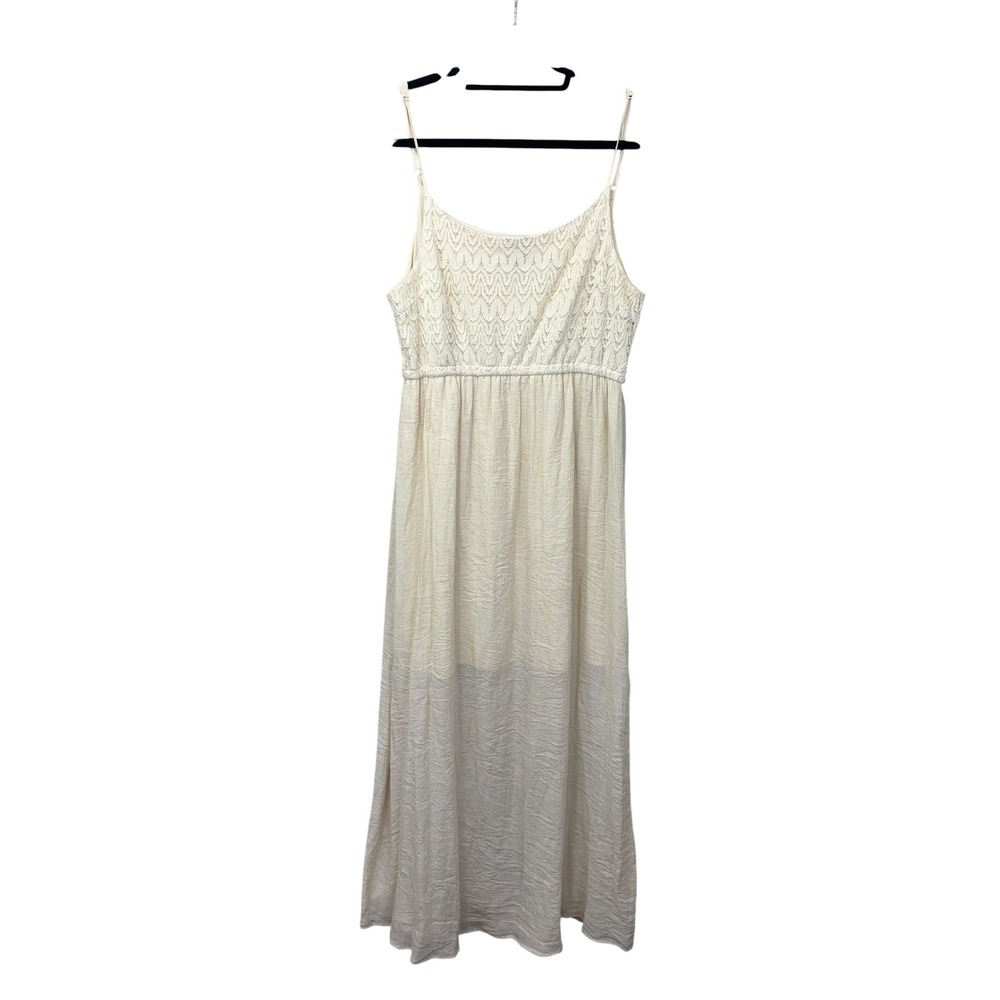 rue21 Womens Crochet Lace Boho Cottagecore Maxi Dress Cream XL Lightweight Gauzy